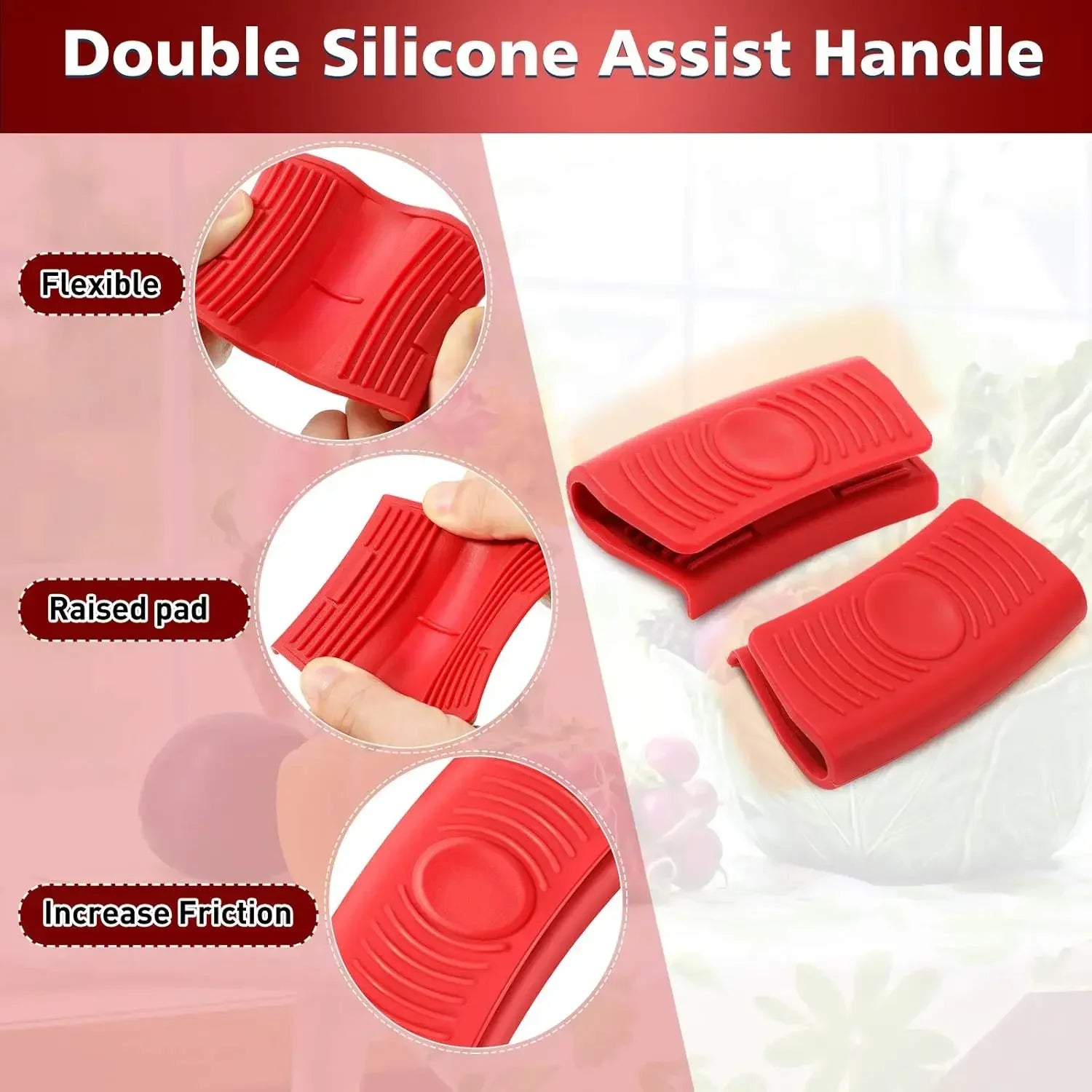 2pcs Silicone Anti-Scald Pot Handle Grip Cover Anti-slip Heat Resistant Pot Clip Holder Sleeve for Frying Cast Iron Skillet Pan
