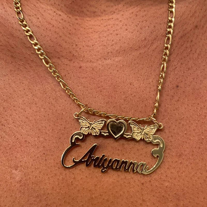 Custom Removable Cartoon Character Name Pendant Gold Color Stainless Steel Heart Nameplate Necklaces For Women Girl Kids