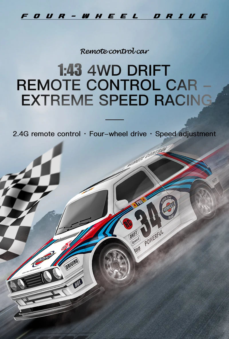 4WD RC Drift Car 1:43 Remote Control Cars Truck 4x4 Racing Drifting 2.4G Radio Mini Vehicle Model Toy Gift for Adults Kids Boys