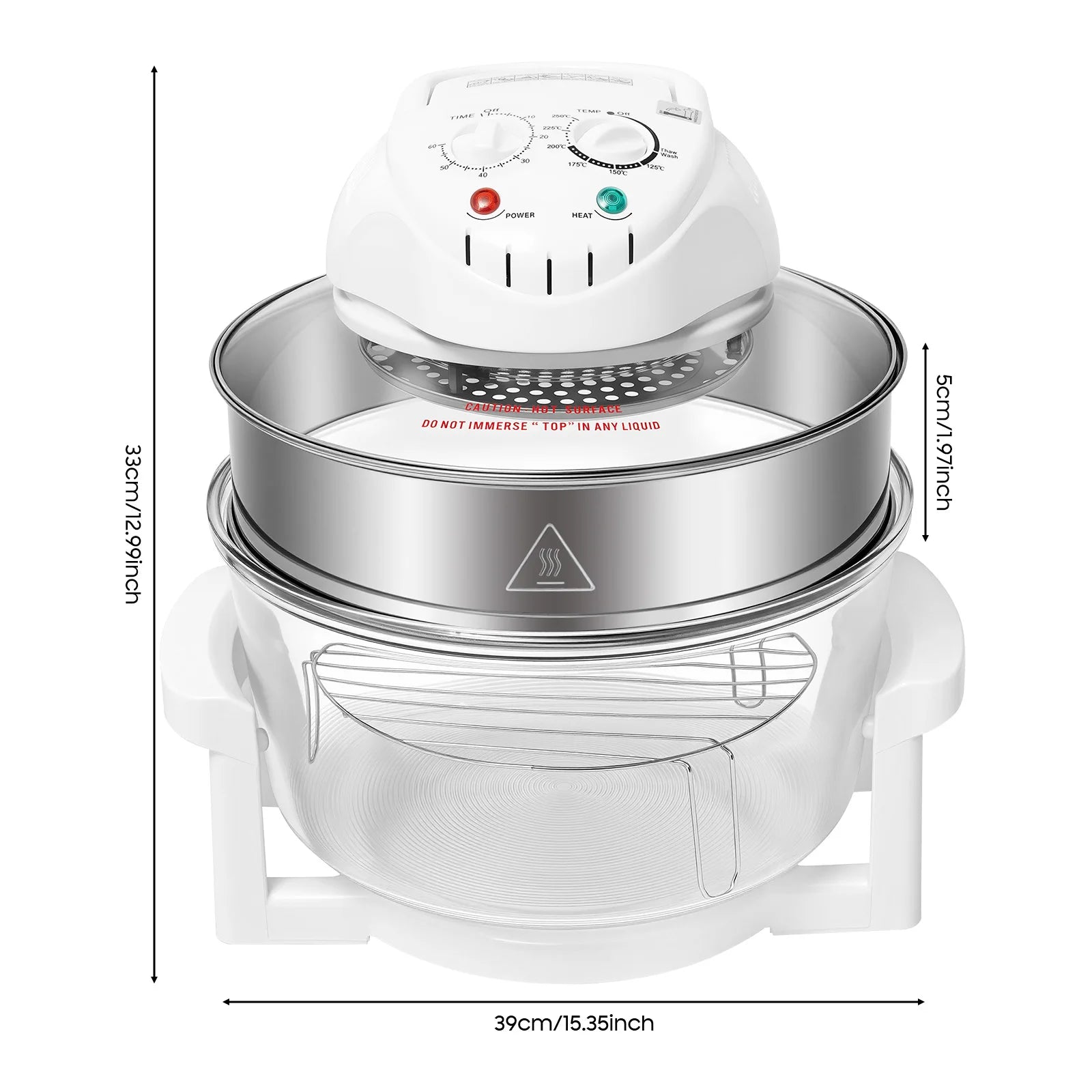 110V 17.96Qt Visual Air Fryer 1200-1400W 360° Hot Air Circulation Oil-Free Cooker with Grill Rack for Home Kitchen