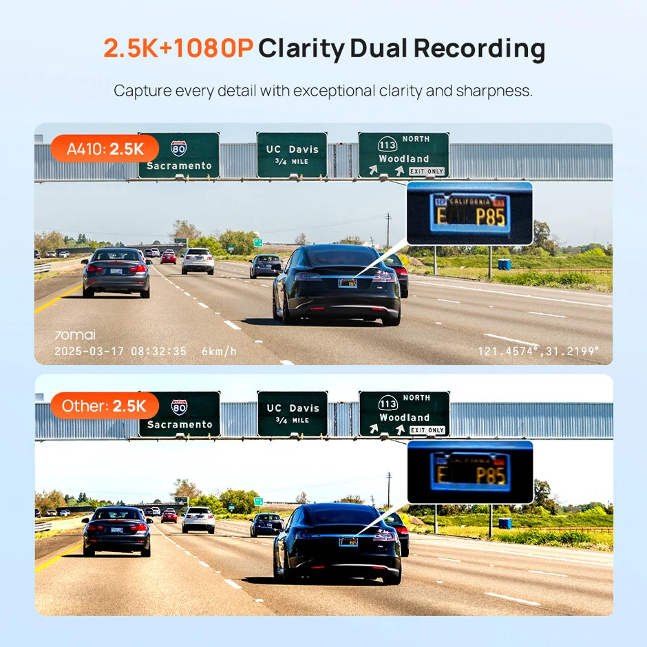 70mai Dash Cam A410 2.5K+1080P Dual-Channel Recording Built-in GPS 24H Parking Surveillance Car DVR 70mai A410