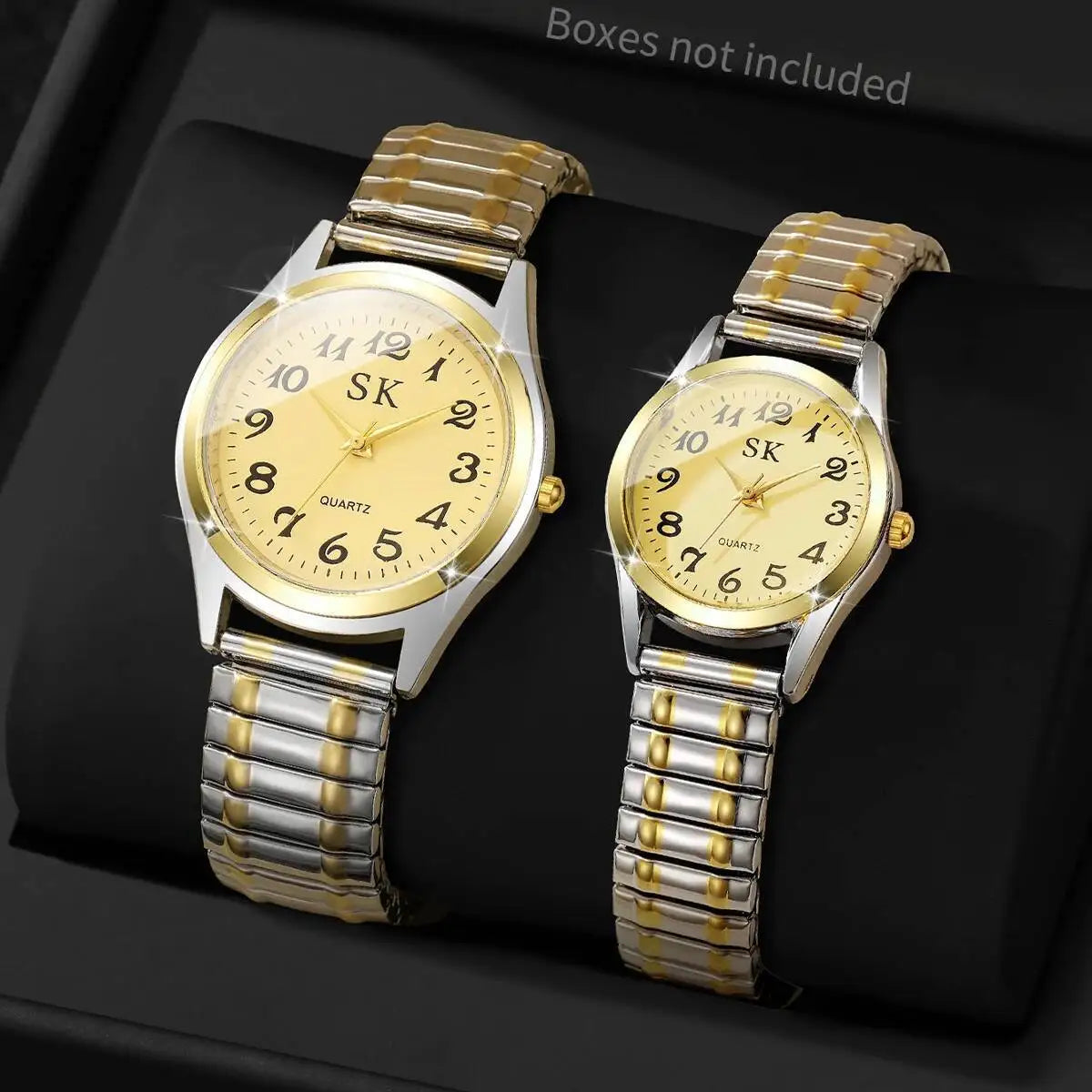 2PCS/Set Fashion Couple Watches Luxury Elastic Strap Women Watches Men Quartz Wristwatches (Without Box）