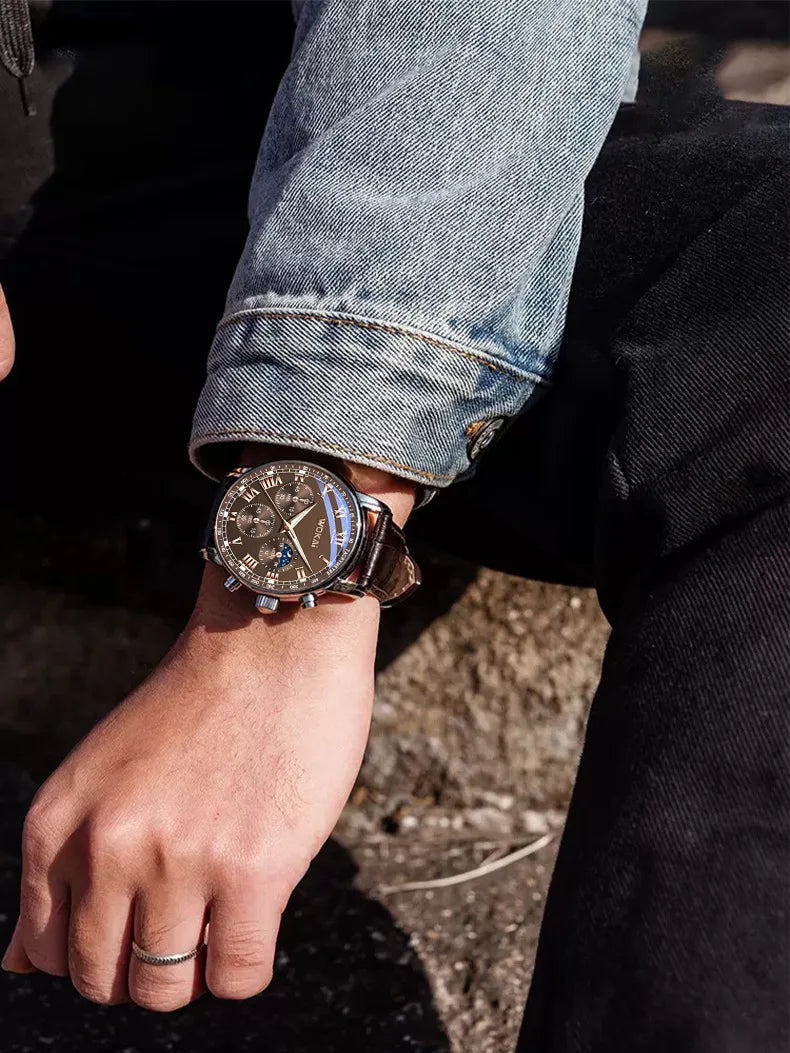 Fashion Leather Strap Men Business Watches Round Dial Male's Analog Quartz Wristwatch Reloj Hombre（Without Box）