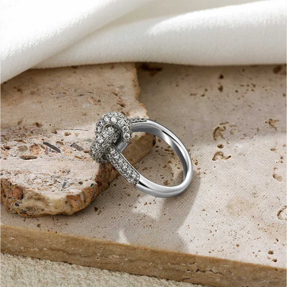Colored Zircon  Intersection Ring Classic  Design Style Stainless Steel Waterproof Anti Fading Geometry Lady Unique Jewelry Gift
