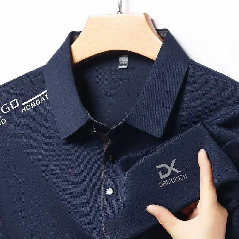 New Men's Business Casual Short Sleeved Shirt with Badge Solid Color Polo Shirt Fashionable Breathable Comfortable Versatile Top