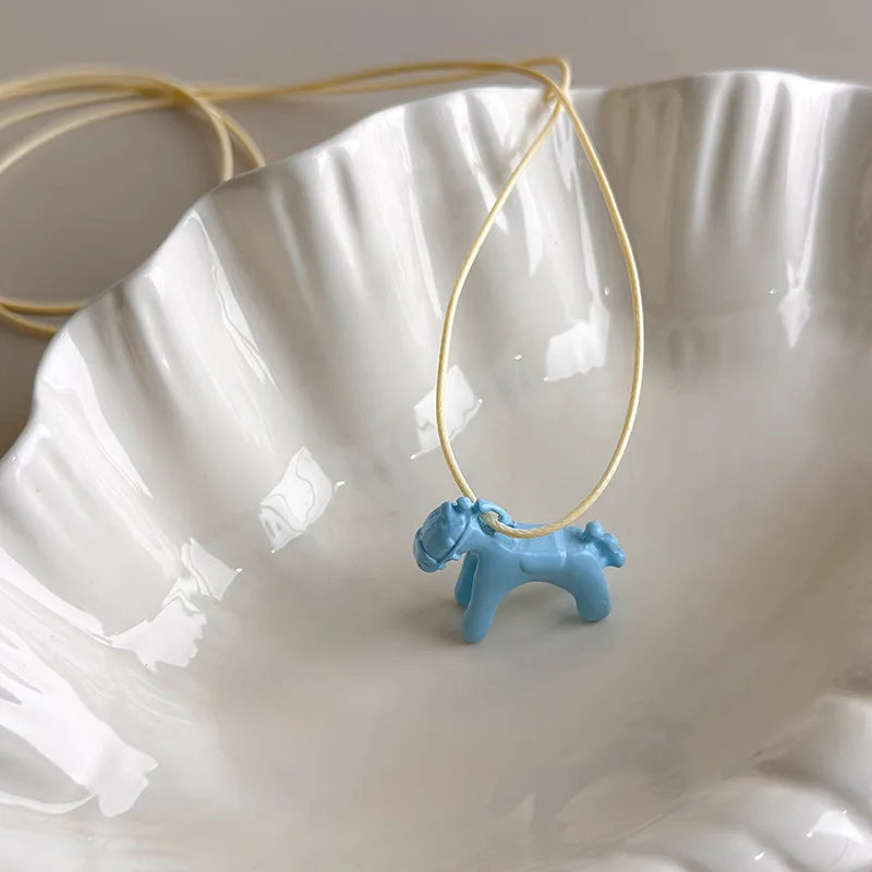 LATS Fashion Colorful Horse Pendant Long Necklace for Women Adjustable Sweater Chain Necklaces Jewelry Gifts Accessories