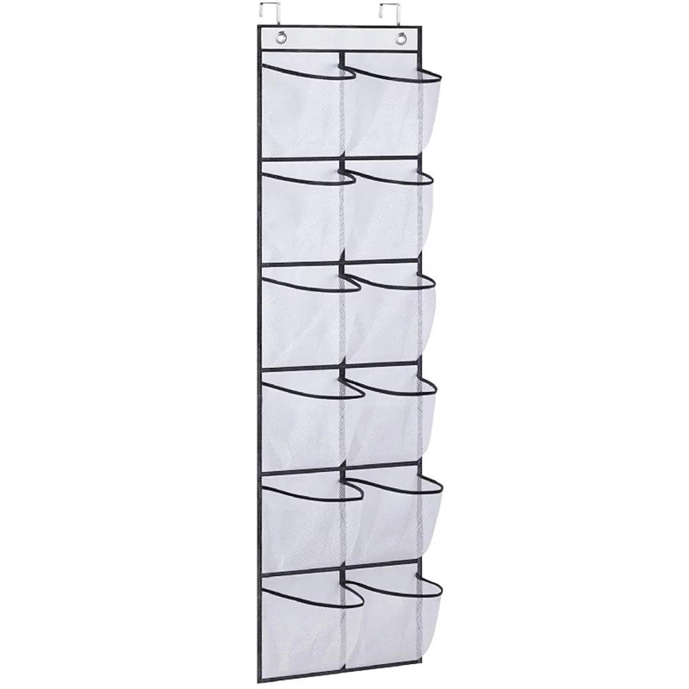 12 Pockets Over the Door Shoe Organizer Large Mesh Pockets With 2 Hooks Transparent Fabric Shoe Rack Storage Bag For Bedroom