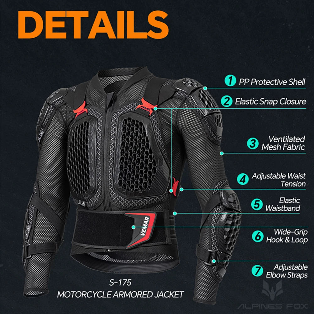 VEMAR 2025 Men New Motorcycle Jacket Moto Body Armor MX Armor Motocross Racing Jacket CE Approval Motorbike Moto Protection Gear