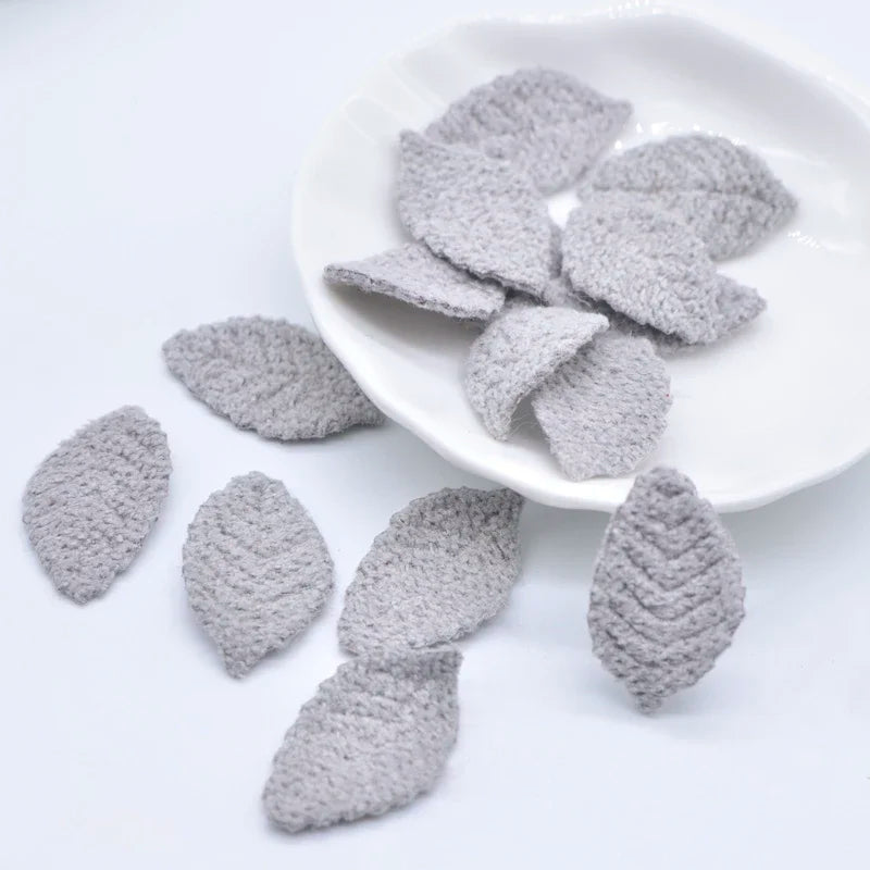 100Pcs 18*27mm Woolen Leaf Padded Flower Appliques for Children's Crafts Headwear Accessories DIY Hair Clips Earing Decoration
