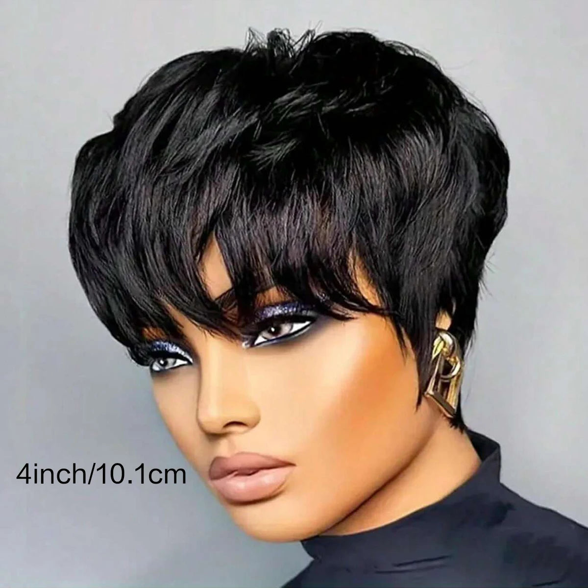 Short Bob Wig ForWomen Pixie Cut Wigs Glueless Wig None Lace Front Wig With Bangs Natural Black Straight Synthetic Wig