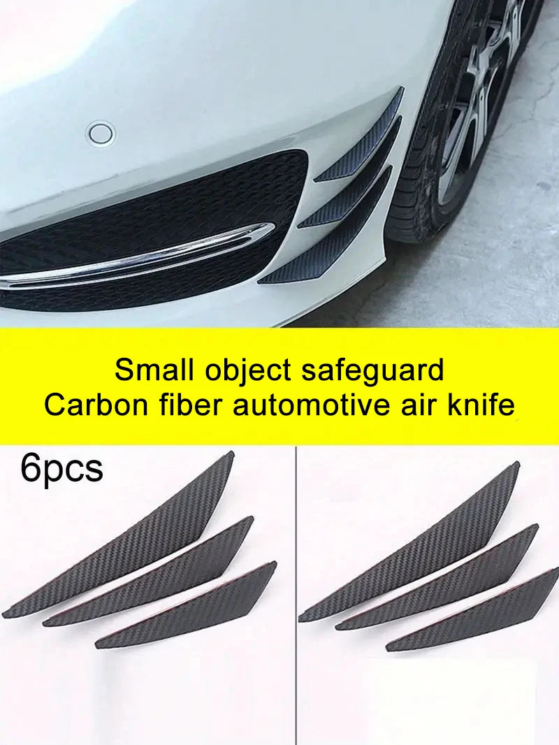 6pc Universal Car Modification Wind Knife Carbon Fiber Pattern Bumper Diffuser Splitter Fins Body Spoiler Canards Exterior Parts