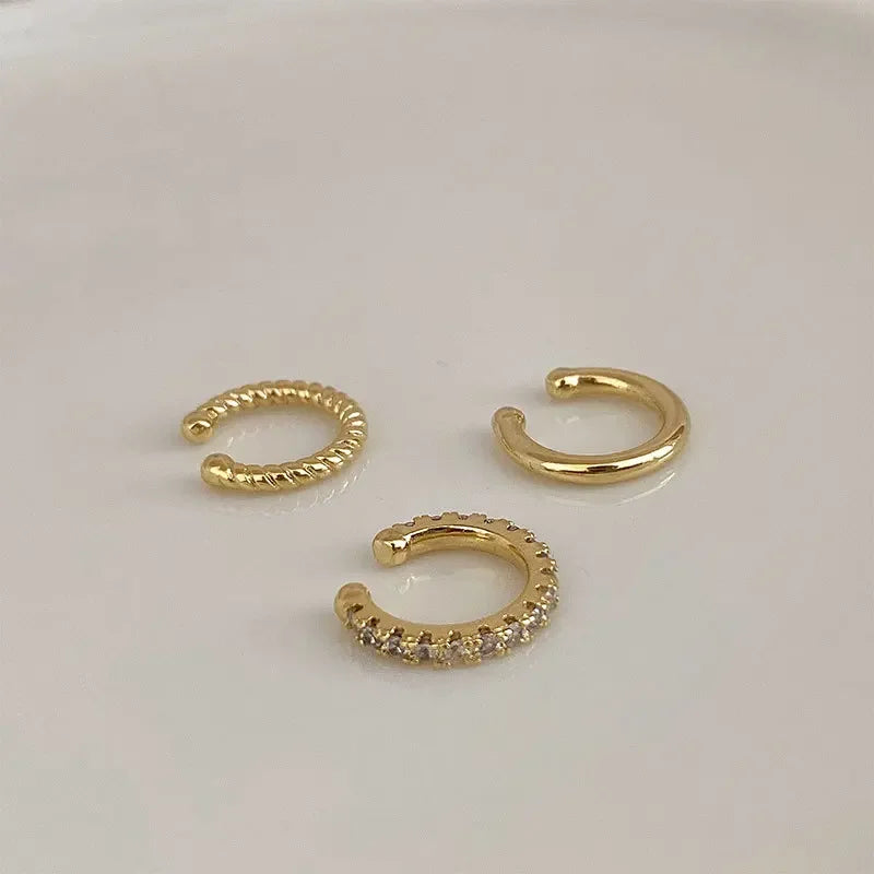 3Pcs/Set Clips Earring for Women Unisex Minimalist Fashion Cartilage Hoop Earrings Sets Ear Cuff Piercing Clip on Earring