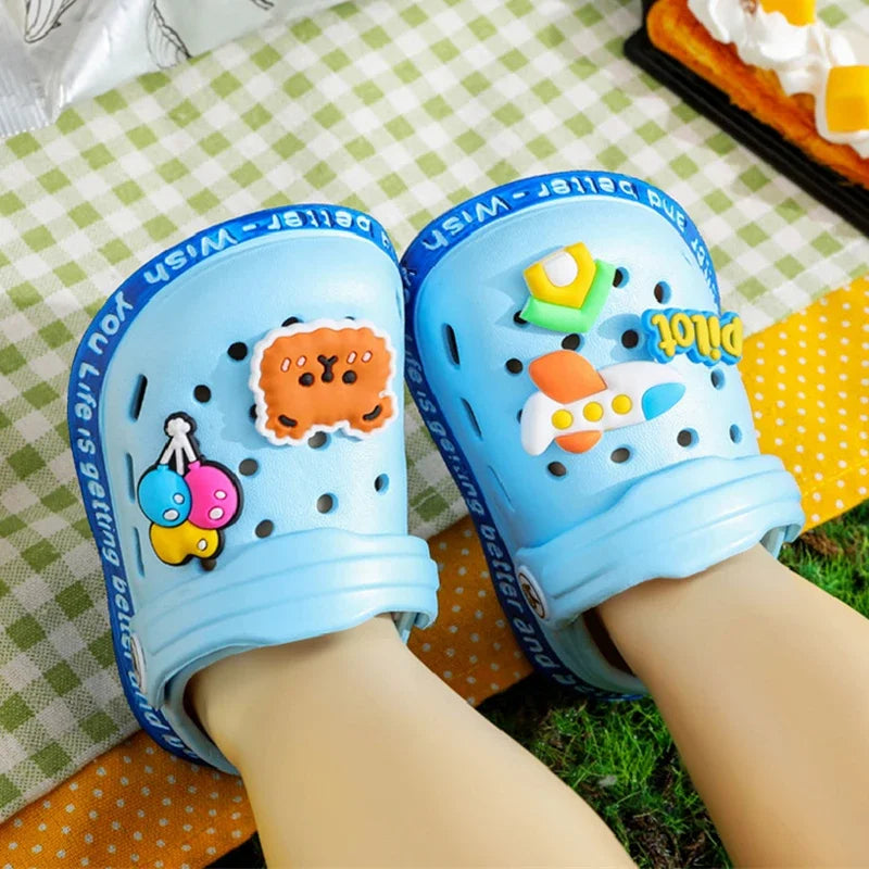 Summer Sandals For Girls Kids Baby Boys Girls Cartoon Baby Sandals Flat Heel Solid Soft Cartoon Slippers Children's Garden Shoes
