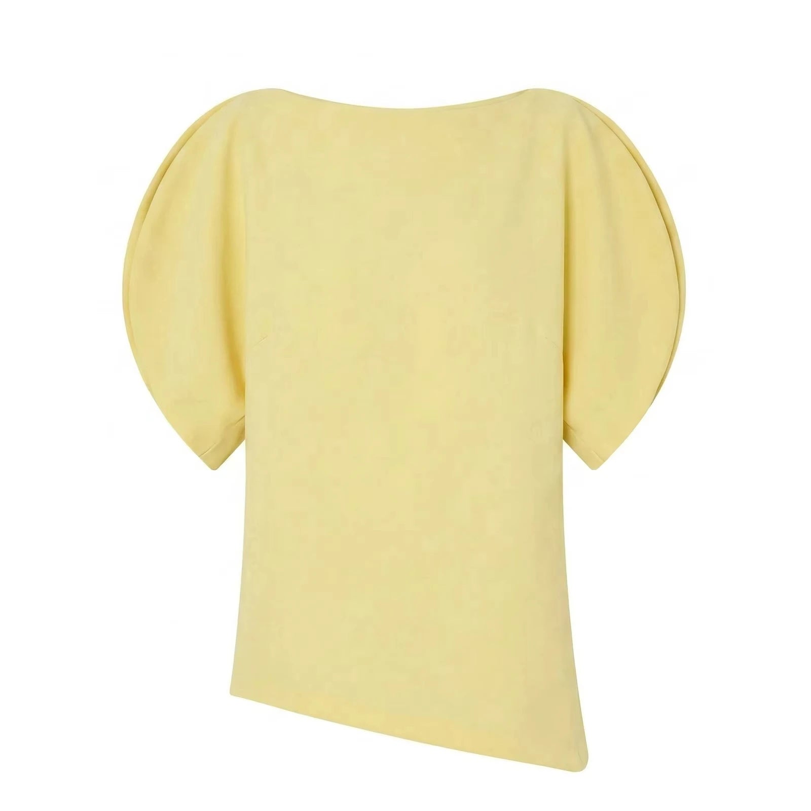HH Women Elegant Solid Puff Sleeve Blouse Asymmetrical Hem O Neck T-Shirts 2026 Spring Fashion Female Streetwear Y2K Tops