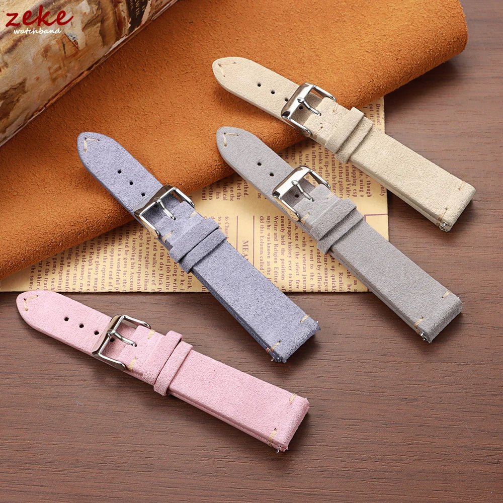 Wristband Soft Suede Leather Straps 14/16/18/20/22mm Vintage Red Watchband Quick Release Calfskin Bracelet Men Women Accessories