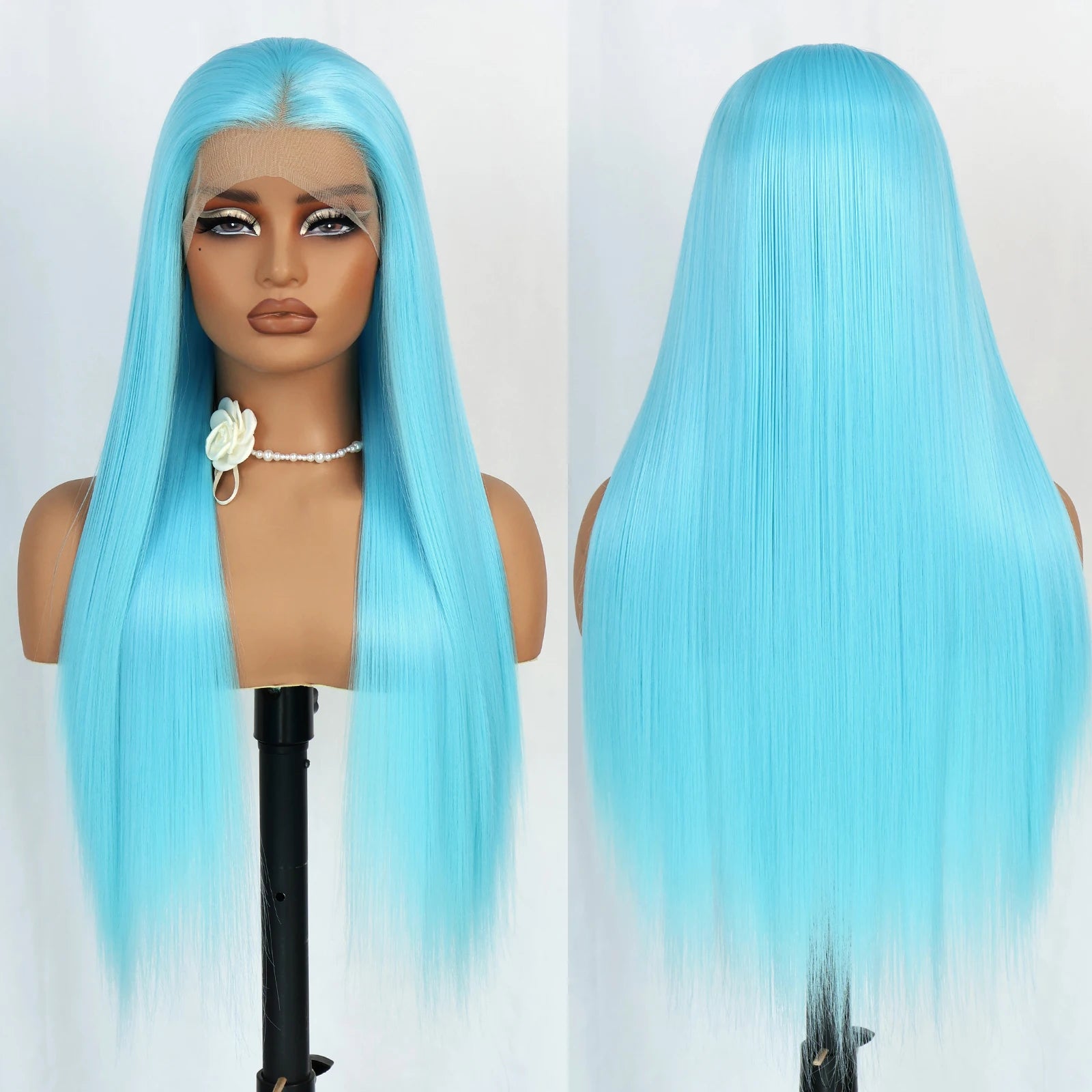 Aubree Synthetic Wigs Blue Hair 13*4 Lace Front Wigs For Daily Use Party Time Long Straight 28 inches 180% Density Glueless