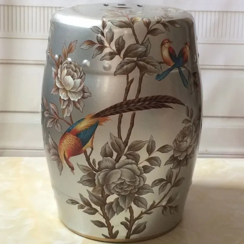 Shoe Changing Stool Flower Bird Ceramic Drum Stool Dressing Antique Drum Sitting Stool Living Room Furniture Luxury Dresser