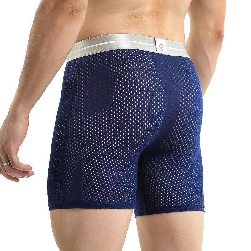 Men's Extra Long Sports Underwear Boxer Running Anti-Wear Legs Large Size Ice Silk Loose 100kg Fat Guy Four Corners