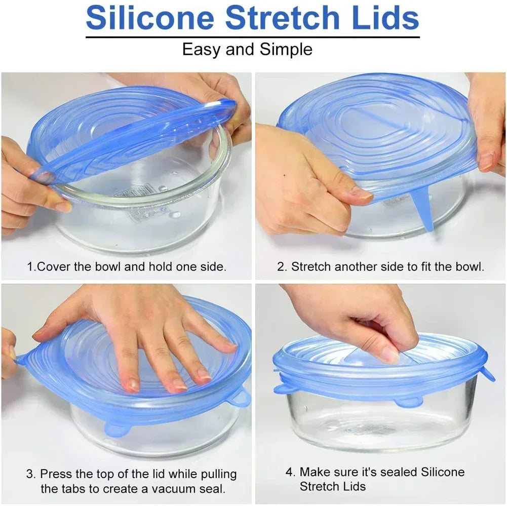 For Kitchen Accessories Plastic Adaptive Kitchen Storage Organization Container Adjustable Elastic Silicone Caps Refrigerator