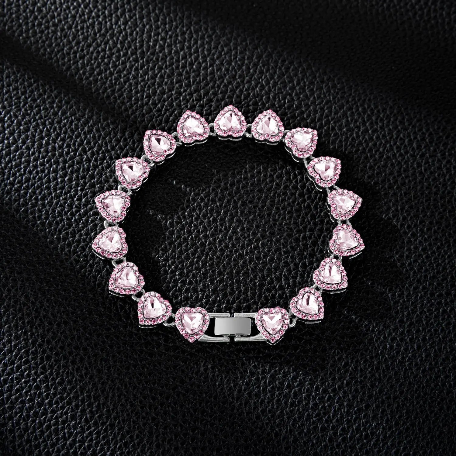 Yupsk 45CM/20CM Shiny Heart Rhinestone Hip Hop Rock Tennis Chain Bracelet Necklace for Women Men Trendy Jewelry Set Gift