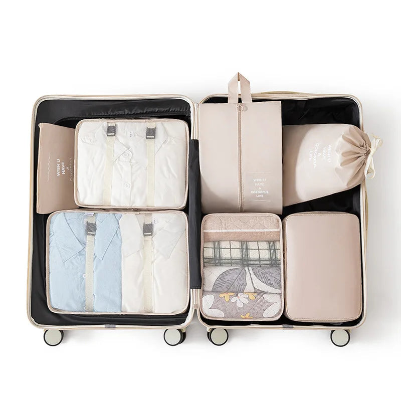 HTMCK Portable Travel Organizer Set - Packing Cubes for Clothes Shoes Wash Storage Pouches Simplify Your Trips