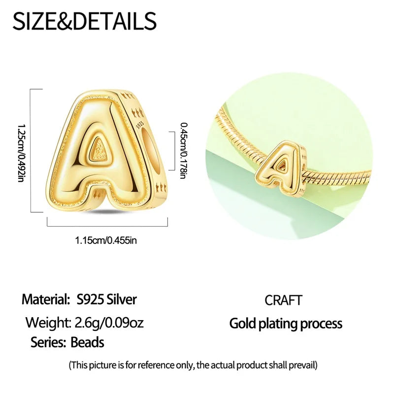 New Hot Sales 925 Sterling Silver 26 Golden Letters Charms Bead Fit Original Bracelet DIY Women Birthday Jewelry Gifts