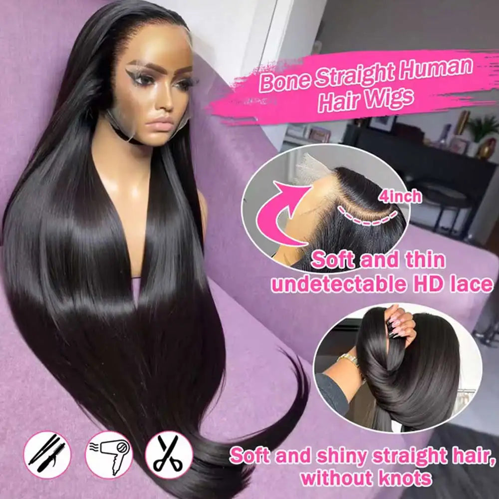 40 42 Inch Straight Human Hair Wigs 13x4 13x6 HD Lace Frontal Wigs For Women Glueless Bone Straight Lace Front Human Hair Wigs