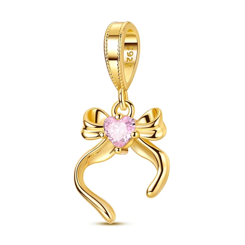 Hot Sales 925 Sterling Silver Golden Series Charms Beads Cross Devil's Eye Bow Charms Pendant Fit Original Bracelet DIY Jewelry