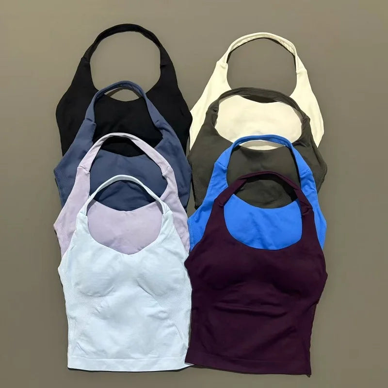 Women Sports Yoga Vest Running Gym Top Fitness Quick-Dry Workout Vest High Elastic Yoga Tank Top Gym Seamless Workout Sports Bra