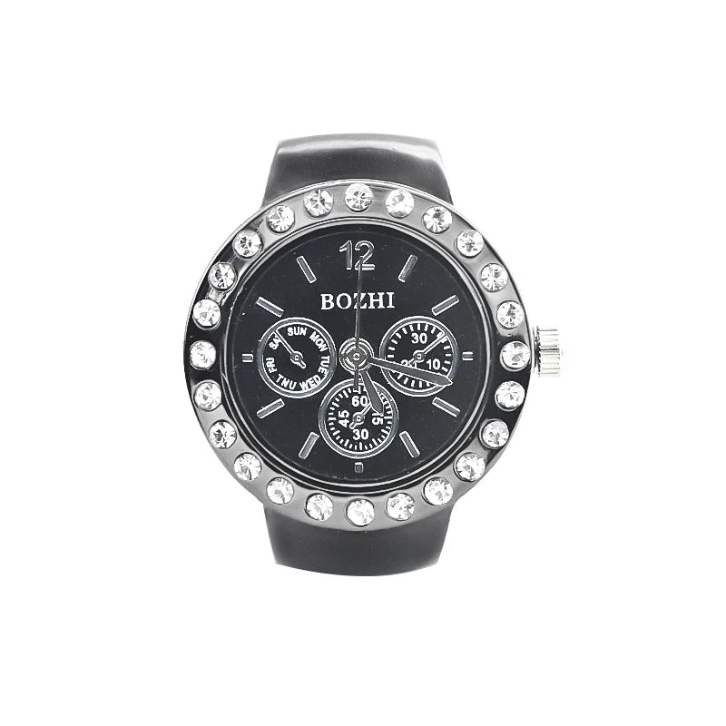 New Hot Sales Creative Diamond Set British Ring Watch Alloy Shell Finger Round Dial Couple Men And Women