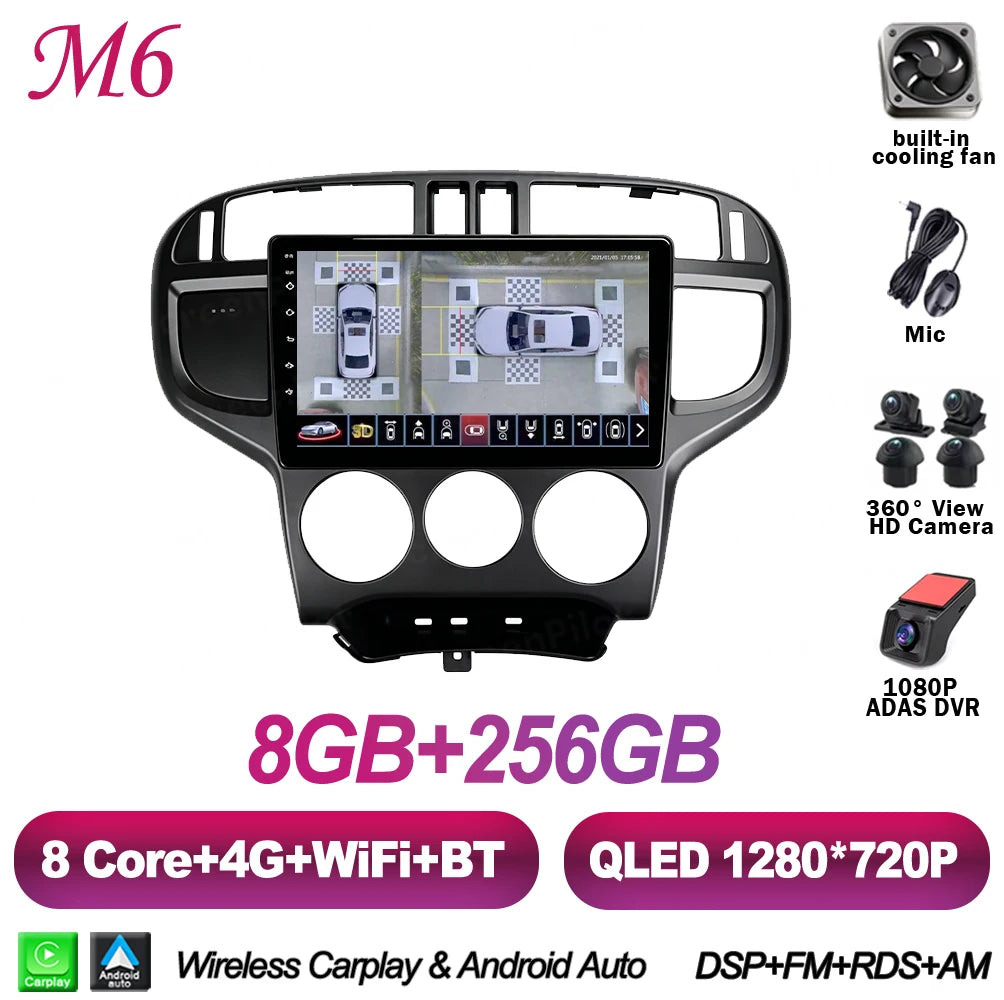 Android 16 For Hyundai Matrix 2001-2010 Car Radio Stereo Head Unit Multimedia Video Player GPS Navigation 2K QLED 9 Inch 5G RDS