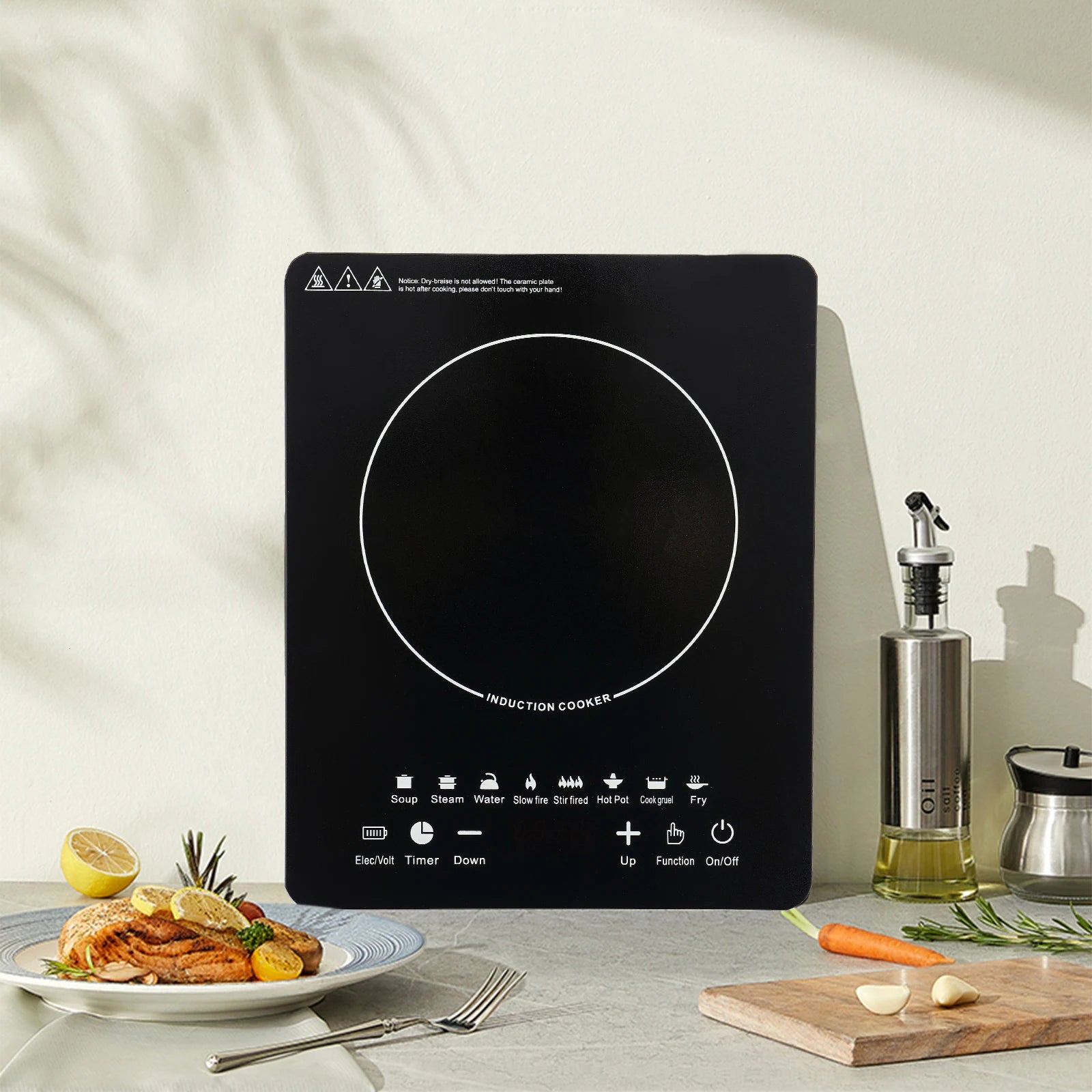 Electric Induction Cooktop, 8 Gears Power Levels Hot Plate, Induction Cooker With Timer, Warm-Keeping, Pre-Setting 750W Portable Electric Stove for Home Kitchens and RVs