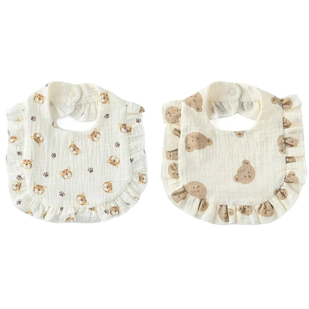 2pcs Baby Feeding Drool Bib Ruffle Floral Infants Saliva Towel Soft Cotton Burp Cloth For Newborn Toddler Kids Bibs