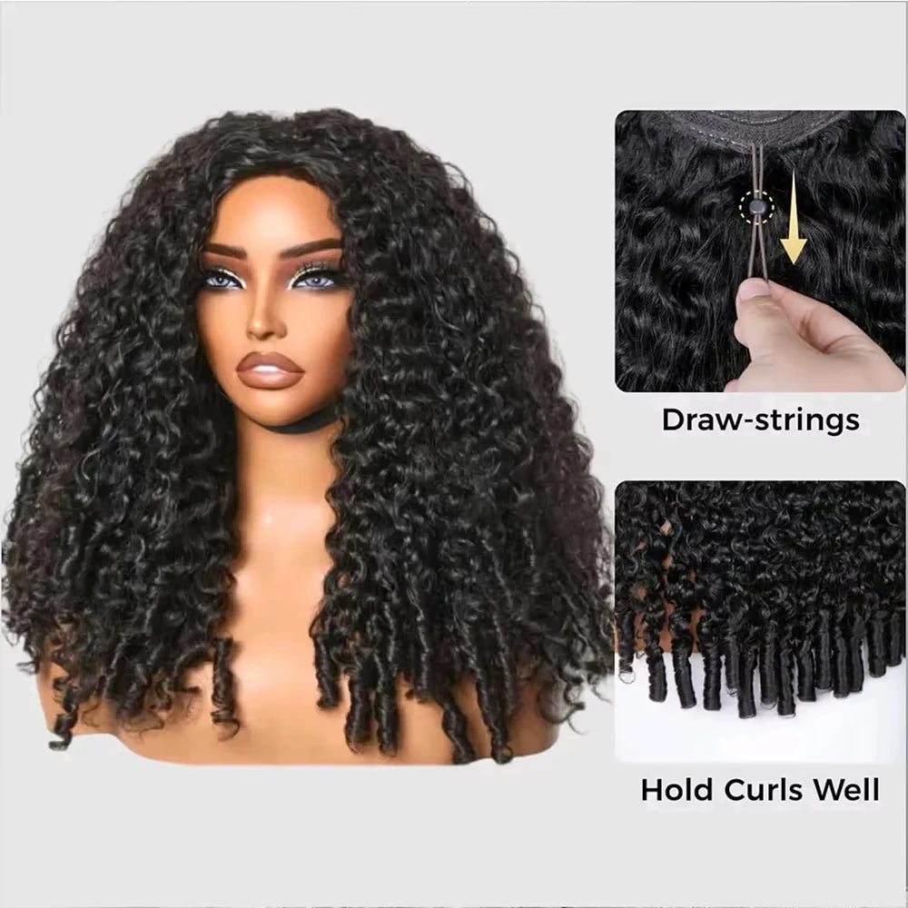 Burmese Curly Human Hair 3 IN 1 Half Wigs Glueless Wig Human Hair For Women Half Wig Drawstring Headband Wig Brazilian Hair
