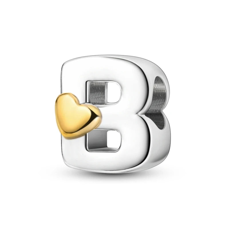 New Hot Sales 925 Sterling Silver 26 Golden Letters Charms Bead Fit Original Bracelet DIY Women Birthday Jewelry Gifts