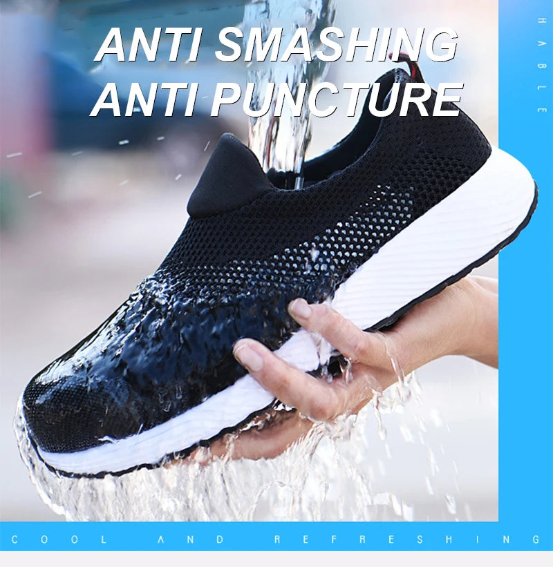 Breathable Safety Shoes Man Steel Toe Anti-Puncture Reinforced Sole Men's Work Shoes Lightweight Slip Resistant Safety Sneaker