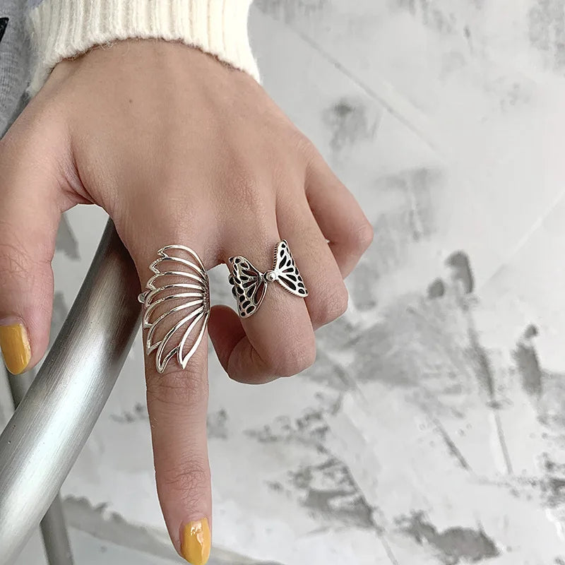 925 Sterling Silver Metal Flower Shell Geometric Rings For Women French Retro Romantic Open Thai