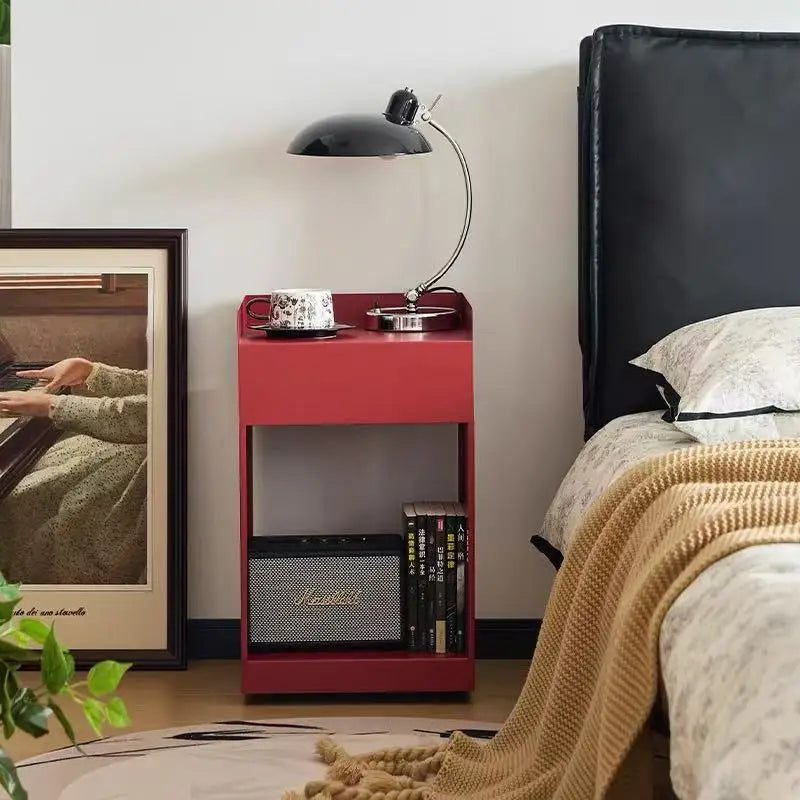 Recessed Bedroom and Living Room Bedside Table Storage Cabinet Multi-Functional Bedside Cabinet Storage Unit with Wheels