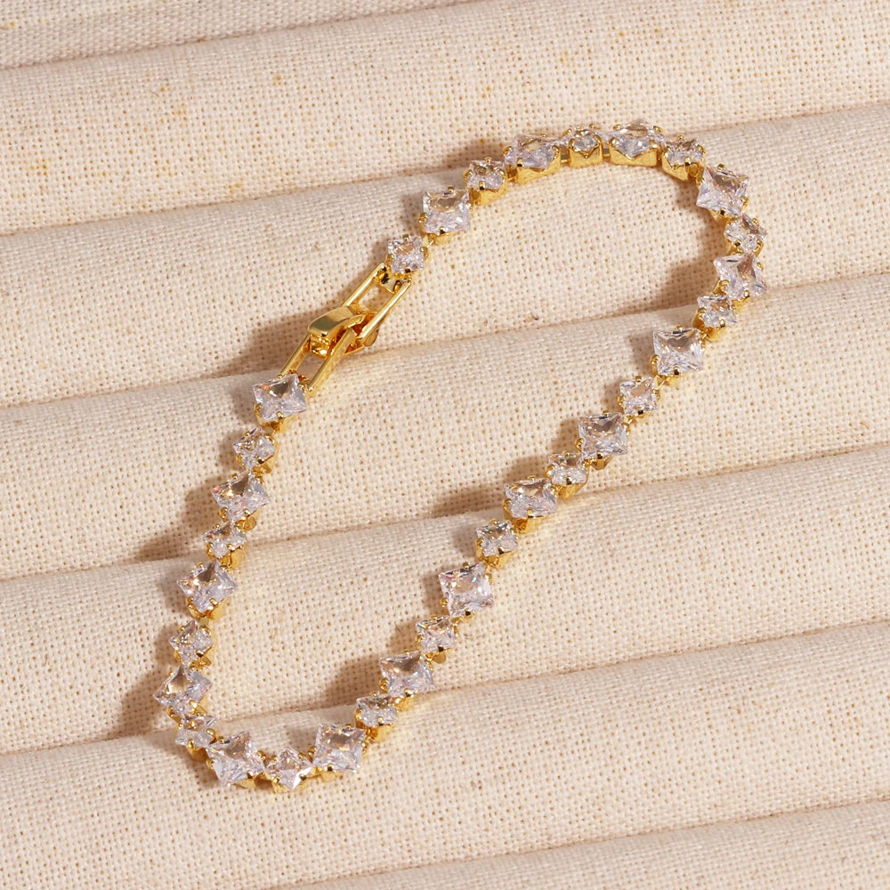 Sparkling Cubic Zircon Tennis Bracelets for Women Luxury Dainty Stackable Silver Color Chain Crystal CZ Banquet Wedding Jewelry