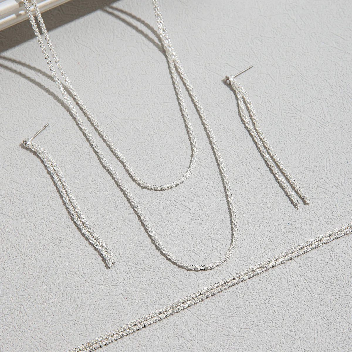 Set of Shiny Silver Plated Collarbone Chain Necklace Bracelet Jewelry, Women's Minimalist Starry Sky Accessories