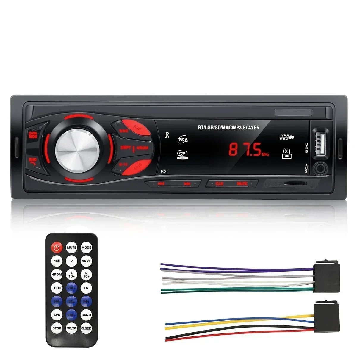 Bluetooth Enabled Stereo Car Radio, FM Receiver with MP3 & Hands-free Calling Including Card Insertion