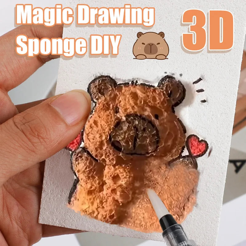 5/100Pcs 3D Drawing Magic Canvas Sponge with Water Brush DIY Art Foam Texture Painting Paper Kids Birthday Party Christmas Gifts