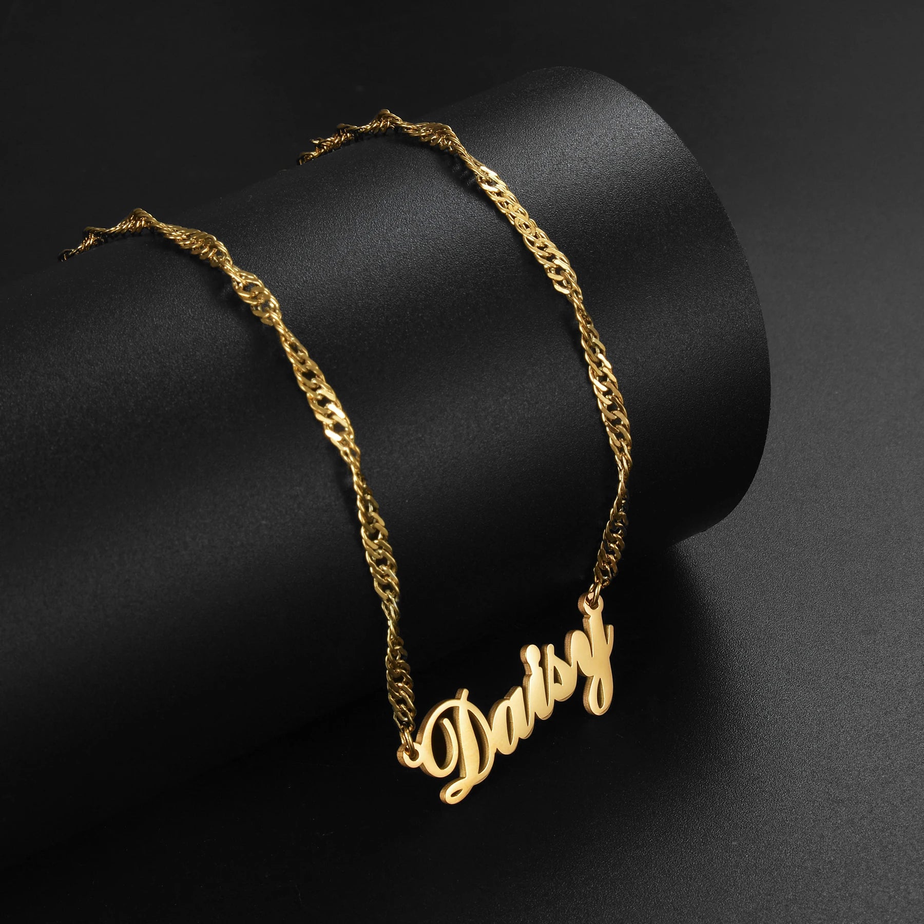 Atoztide Personalized Custom Name Necklaces for Women Stainless Steel Wave Chain Collares Pendant Mother Kids Jewelry Gift
