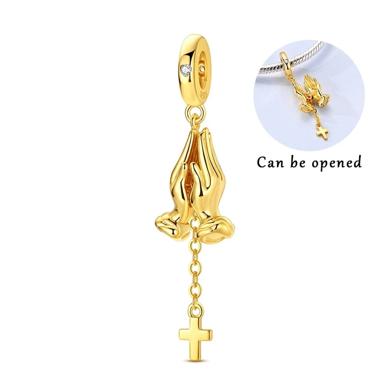 Hot Sales 925 Sterling Silver Golden Series Charms Beads Cross Devil's Eye Bow Charms Pendant Fit Original Bracelet DIY Jewelry