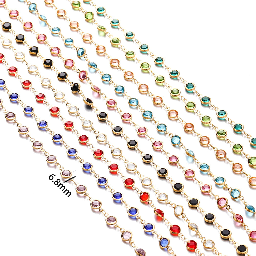 1Meter 6mm Colorful Crystal Beads Beaded Chain Glass Bead Necklace Chain Findings for DIY Bracelet Jewelry Making Supplies