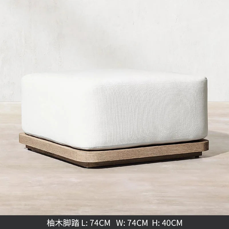 Modern Outdoor Furniture Set Waterproof  Foot Pedal with Teak Wooden Bench & Rattan Cast Sofa Garden Living Room Hotels Meuble