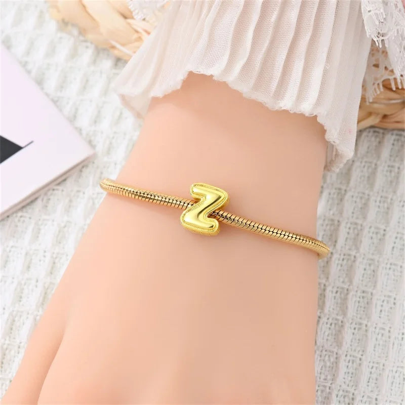 New Hot Sales 925 Sterling Silver 26 Golden Letters Charms Bead Fit Original Bracelet DIY Women Birthday Jewelry Gifts