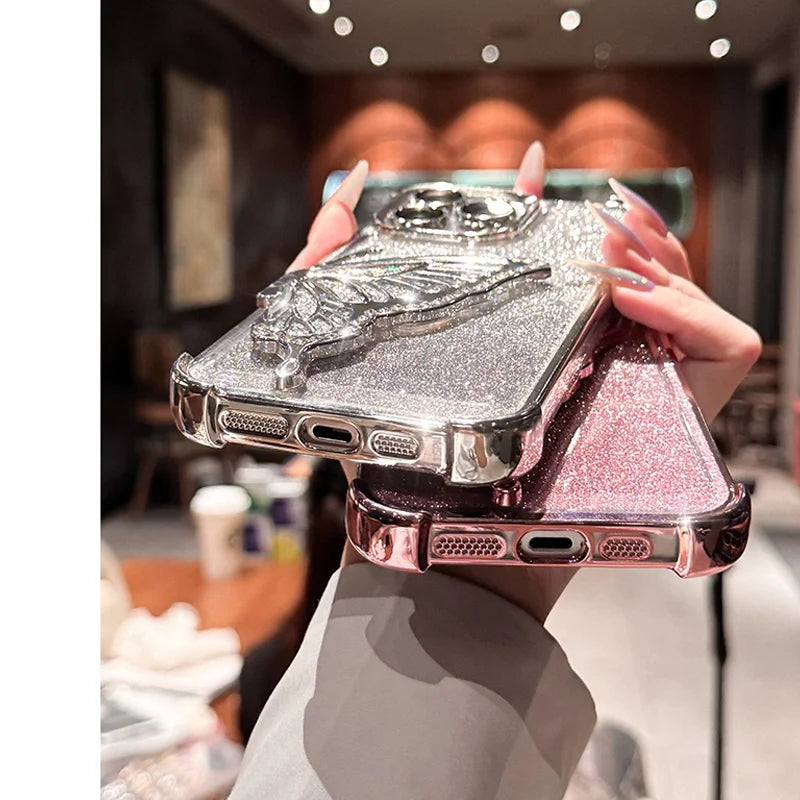 Shockproof Plating Glitter Butterfly Bracket Bracelet Case for Xiaomi 17 Pro Max Xiaomi17 13T 14T 15T Pro 15 Ultra Stand Cover