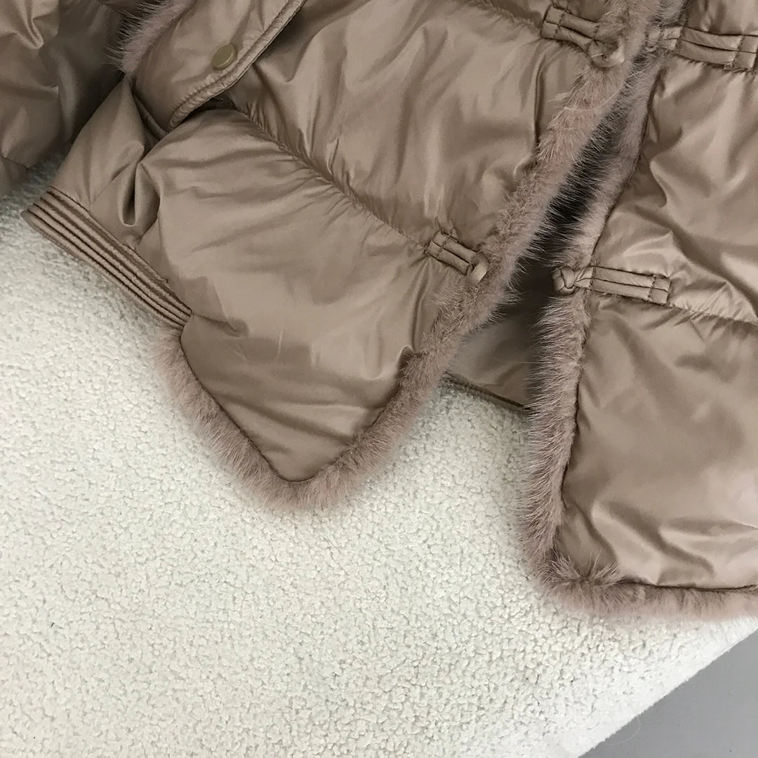 Real Fox Mink Fur Collar Coat Winter Women White Duck Down Jacket Ladies Short Warm Puffer Female Loose Vintage Parka Outerwear