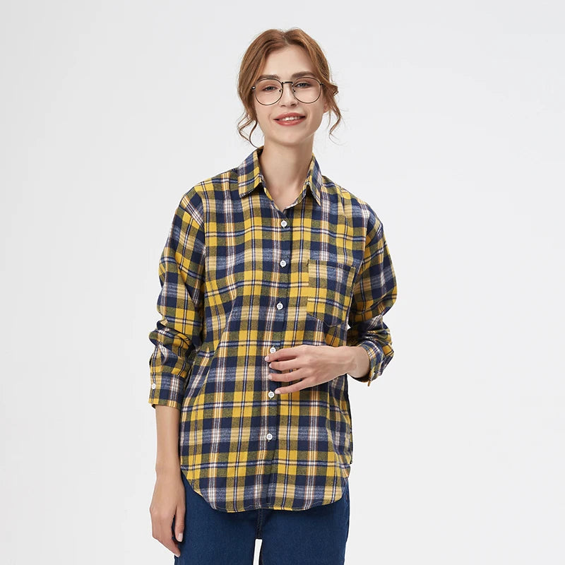 Casual Women's Plaid Shirt 2025 Spring Autumn New Ladies Loose Blouse and Tops Female Long Sleeve Shirts Fresh Checked Clothes